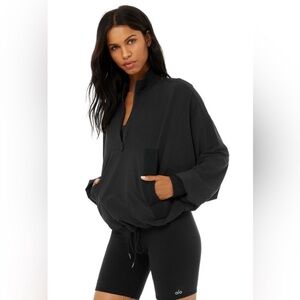 Alo Yoga City Girl Track Half Zip Oversized Pullover Jacket Black